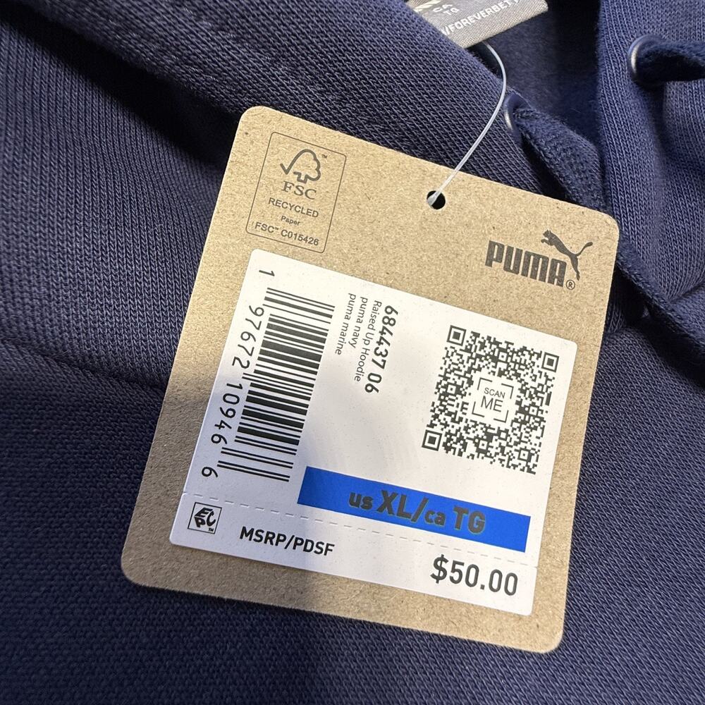 NWT Puma Hoodie Sweatshirt Mens XL Navy Blue Logo Pullover Fleece Athletic - Picture 3 of 8